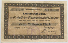 GERMANY 10 MILLIONEN MARK 1923 SAULGAU #alb002 0475 - 10 Miljoen Mark