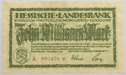 GERMANY 10 MILLIONEN MARK 1923 HESSEN #alb008 0013 - 10 Miljoen Mark