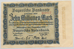 GERMANY 10 MILLIONEN MARK 1923 BAYERN #alb008 0025 - 10 Millionen Mark