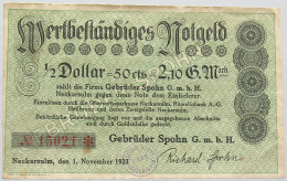 GERMANY 1/2 DOLLAR NECKARSULM 2,1 GOLDMARK 1923 #alb002 0211 - Deutsche Golddiskontbank