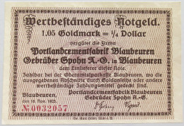 GERMANY 1.05 GOLDMARK 1/4 DOLLAR 1923 BLAUBEUREN #alb002 0239 - Deutsche Golddiskontbank