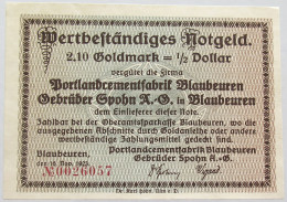 GERMANY 2.1 GOLDMARK 1/2 DOLLAR 1923 BLAUBEUREN #alb002 0241 - Deutsche Golddiskontbank