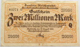 GERMANY 2 MILLIONEN MARK 1923 REICHSBAHN #alb004 0457 - 2 Millionen Mark