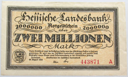 GERMANY 2 MILLIONEN MARK 1923 HESSEN #alb004 0507 - 2 Millionen Mark