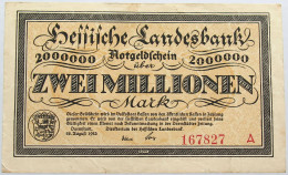 GERMANY 2 MILLIONEN MARK 1923 HESSEN #alb004 0397 - 2 Millionen Mark