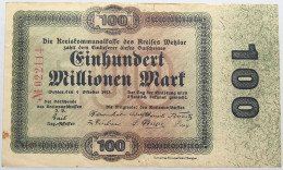 GERMANY 100 MILLIONEN MARK 1923 WETZLAR #alb004 0405 - 100 Miljoen Mark