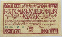 GERMANY 100 MILLIONEN MARK 1923 HESSEN #alb004 0273 - 100 Miljoen Mark