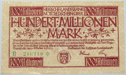 GERMANY 100 MILLIONEN MARK 1923 HESSEN #alb004 0271 - 100 Millionen Mark