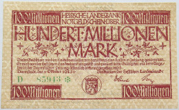 GERMANY 100 MILLIONEN MARK 1923 HESSEN #alb004 0141 - 100 Millionen Mark