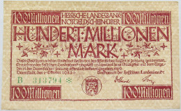 GERMANY 100 MILLIONEN MARK 1923 HESSEN #alb004 0147 - 100 Miljoen Mark