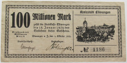 GERMANY 100 MILLIONEN MARK 1923 ELLWANGEN #alb002 0261 - 100 Mio. Mark