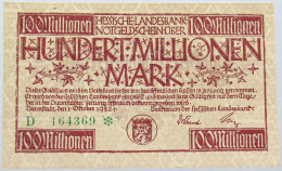 GERMANY 100 MILLIONEN MARK 1923 HESSEN #alb004 0139 - 100 Millionen Mark