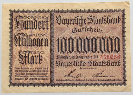 GERMANY 100 MILLIONEN MARK 1923 BAYERN #alb008 0107 - 100 Miljoen Mark