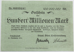GERMANY 100 MILLIONEN MARK 1923 #alb002 0395 - 100 Mio. Mark