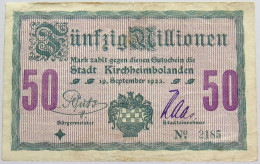 GERMANY 50 MILLIONEN 1923 KIRCHHEIMBOLANDEN #alb019 0013 - 50 Miljoen Mark