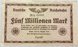GERMANY 5 MILLIONEN MARK REICHSBAHN 1923 #alb004 0221 - 5 Miljoen Mark