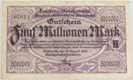 GERMANY 5 MILLIONEN MARK 1923 REICHSBAHN KARLSRUHE #alb012 0087 - 5 Mio. Mark