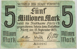 GERMANY 5 MILLIONEN MARK 1923 FURTH #alb003 0409 - 5 Mio. Mark