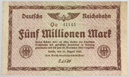 GERMANY 5 MILLIONEN MARK 1923 REICHSBAHN #alb012 0079 - 5 Miljoen Mark