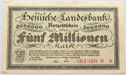 GERMANY 5 MILLIONEN MARK 1923 HESSEN #alb004 0003 - 5 Millionen Mark