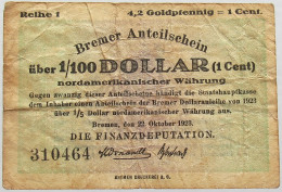GERMANY 4.2 GOLDPFENNIG 1923 BREMEN #alb008 0205 - Deutsche Golddiskontbank