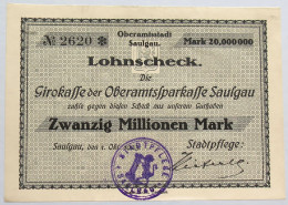 GERMANY 20 MILLIONEN MARK 1923 SAULGAU #alb002 0477 - 20 Millionen Mark