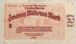 GERMANY 20 MILLIONEN MARK 1923 REICHSBAHN #alb012 0015 - 20 Millionen Mark