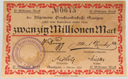 GERMANY 20 MILLIONEN MARK 1923 SAULGAU #alb002 0377 - 20 Miljoen Mark