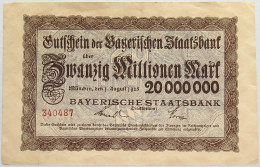 GERMANY 20 MILLIONEN MARK 1923 BAYERN #alb008 0095 - 20 Mio. Mark