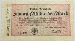 GERMANY 20 MILLIARDEN MARK 1923 REICHSBAHN #alb012 0071 - 20 Milliarden Mark