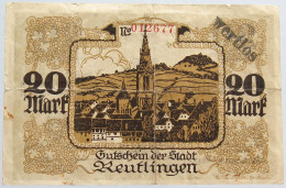 GERMANY 20 MARK REUTLINGEN 1918 #alb002 0337 - 20 Mark