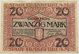 GERMANY 20 MARK 1918 FRANKFURT AM MAIN #alb010 0149 - 20 Mark
