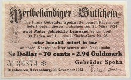 GERMANY ITTENBEUREN 70 CENTS 2.94 GOLDMARK RAVENSBURG #alb002 0227 - Deutsche Golddiskontbank