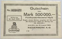 GERMANY 500000 MARK 1923 RIEGERWERK #alb002 0359 - 500.000 Mark