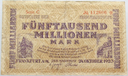 GERMANY 5000 MILLIONEN MARK FRANKFURT 1923 #alb004 0381 - 5 Biljoen Mark