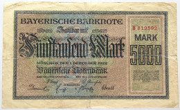 GERMANY 5000 MARK 1922 BAVARIA #alb067 0395 - 5.000 Mark