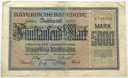 GERMANY 5000 MARK 1922 BAVARIA #alb067 0393 - 5.000 Mark