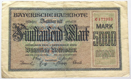 GERMANY 5000 MARK 1922 BAVARIA #alb067 0391 - 5.000 Mark