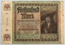 GERMANY 5000 MARK 1922 #alb066 0257 - 5.000 Mark