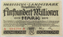 GERMANY 500 MILLIONEN MARK 1923 HESSEN #alb004 0269 - 500 Millionen Mark