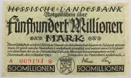 GERMANY 500 MILLIONEN MARK 1923 HESSEN #alb008 0021 - 500 Mio. Mark