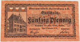 GERMANY 50 Pfennig Rottenburg 1918 #alb002 0229 - Andere & Zonder Classificatie