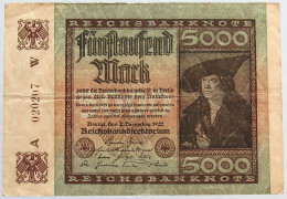 GERMANY 5000 MARK 1922 #alb066 0275 - 5000 Mark