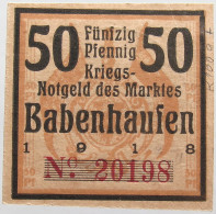 GERMANY 50 PFENNIG BABENHAUSEN 1918 #alb003 0513 - Otros & Sin Clasificación