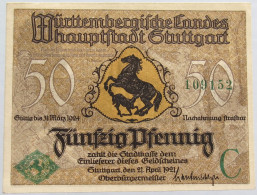 GERMANY 50 PFENNIG 1924 STUTTGART #alb002 0463 - Sonstige & Ohne Zuordnung