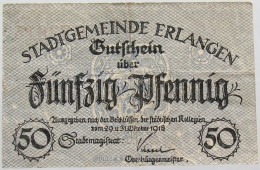 GERMANY 50 PFENNIG 1918 ERLANGEN #alb003 0411 - Autres & Non Classés