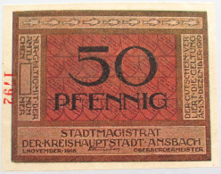 GERMANY 50 PFENNIG 1918 ANSBACH #alb003 0503 - Andere & Zonder Classificatie