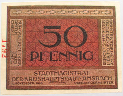 GERMANY 50 PFENNIG 1918 ANSBACH #alb003 0503 - Otros & Sin Clasificación