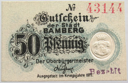 GERMANY 50 PFENNIG 1917 BAMBERG #alb003 0467 - Andere & Zonder Classificatie