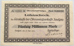 GERMANY 50 MILLIONEN MARK 1923 SAULGAU #alb002 0479 - 50 Miljoen Mark